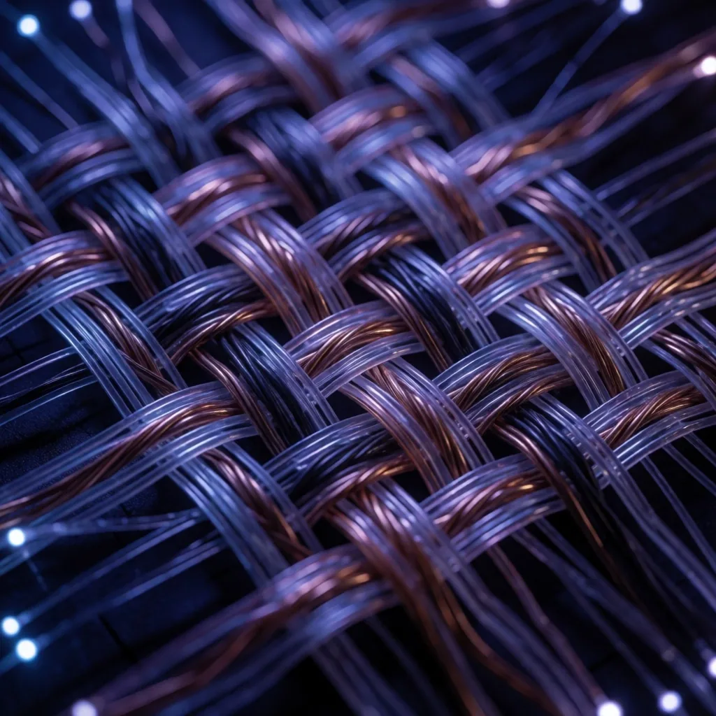 Hilos de fibra óptica entrelazados como un telar digital
