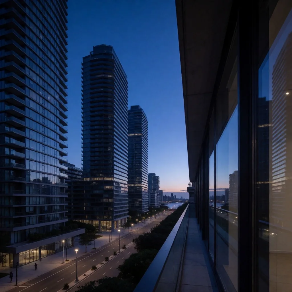 Distrito comercial de Buenos Aires al atardecer