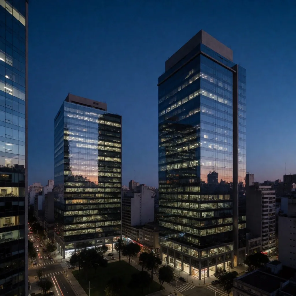 Distrito empresarial de Buenos Aires al atardecer
